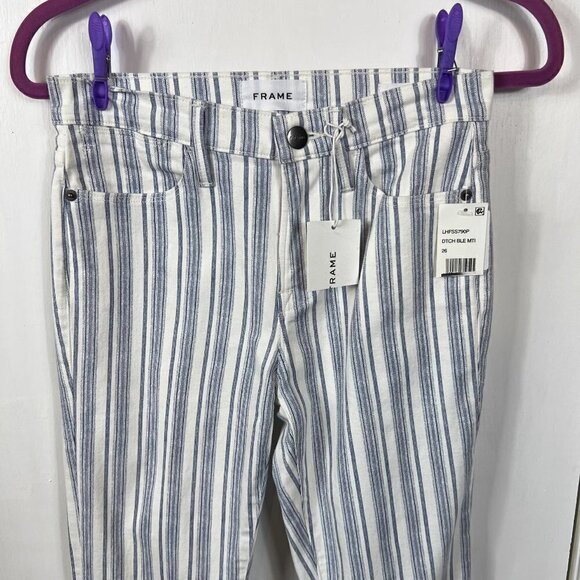 FRAME Le High Flare Blue White Striped Stretch Denim Jeans Size 26 NWT - Picture 3 of 9